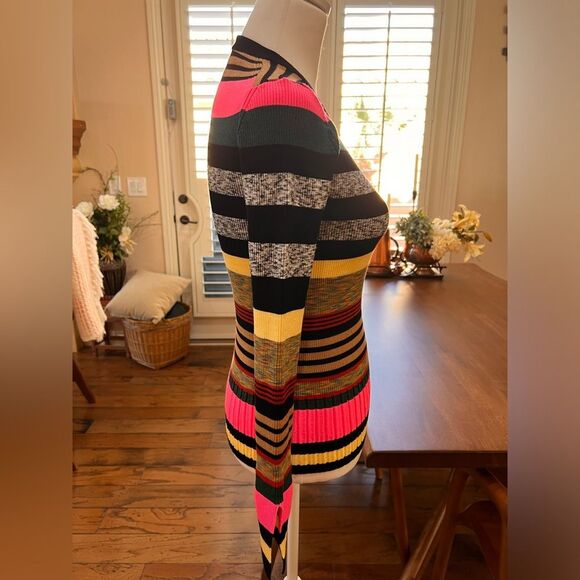 Kenzo Paris Multicolor Striped Ribbed Knit Sweater XS Slim Fit Long Sleeve - Picture 4 of 7